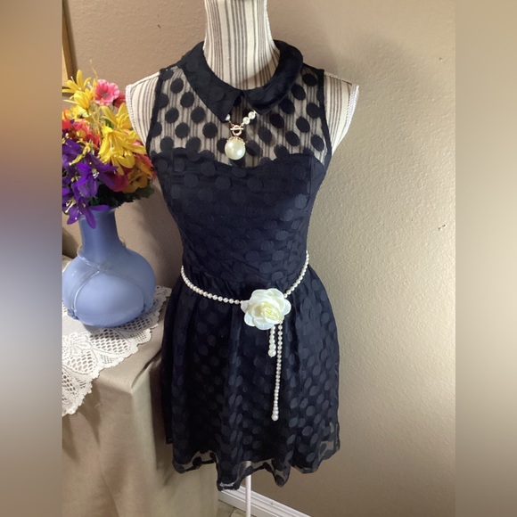 BLACK MESH TOP DRESS Size S - Picture 1 of 14